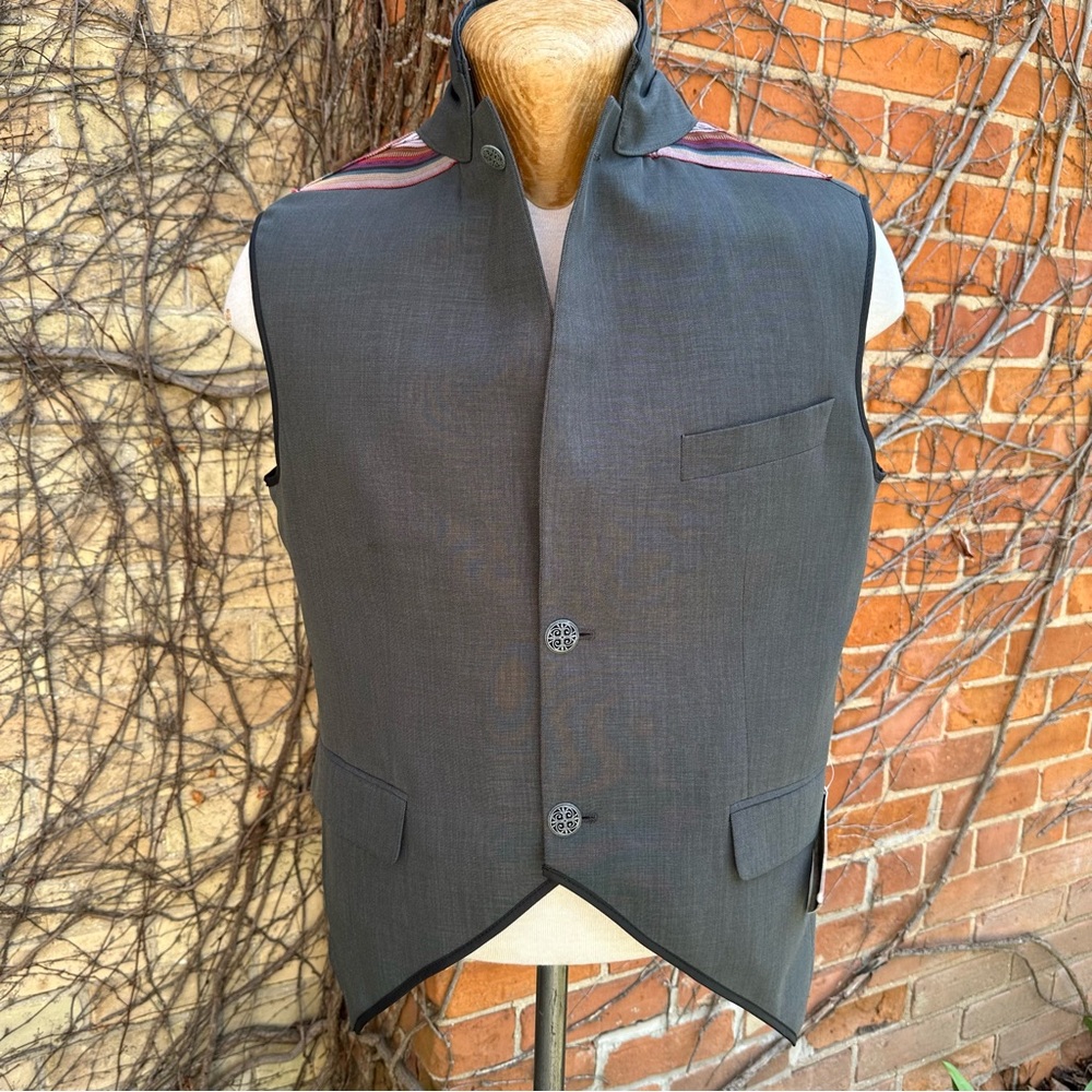 Gray Men’s Steampunk Vest Wool Suiting 45S XL Equestrian Dandy Formal